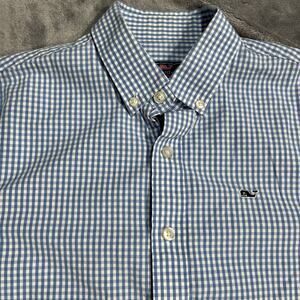 Vineyard Vines Boys Gingham‎ Blue & White Whale Button Down Shirt Size Medium